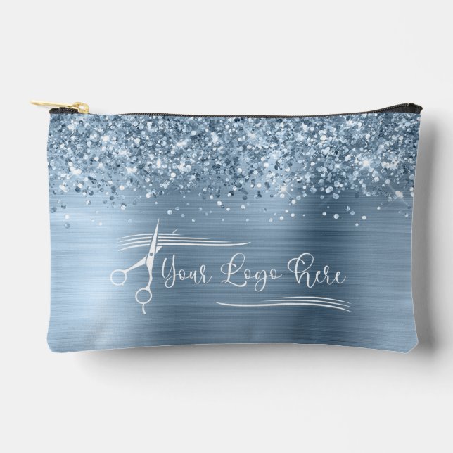 Your Logo Glittery Light Blue Glam Accessory Pouch (Front)