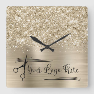 Your Logo Glittery Pale Gold Glam Square Wall Clock