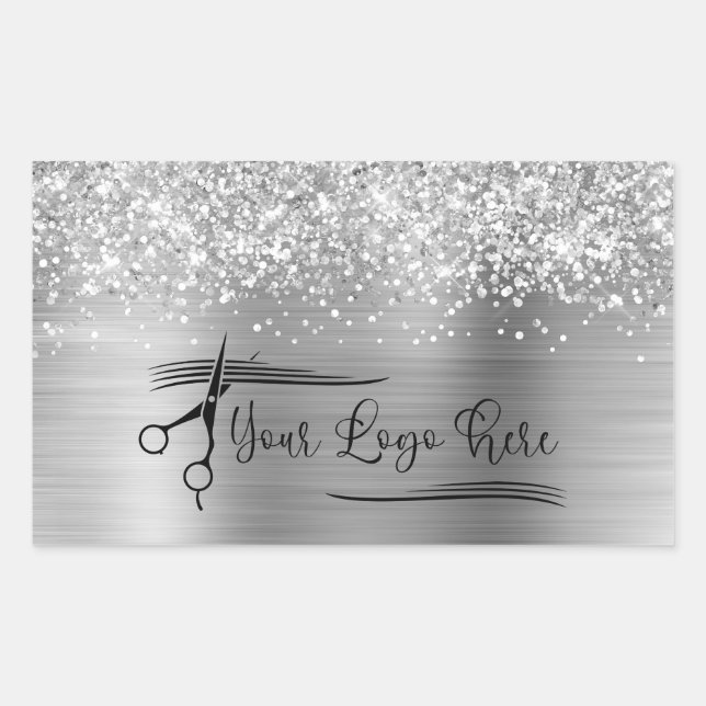 Your Logo Glittery Silver Glam Sticker (Front)