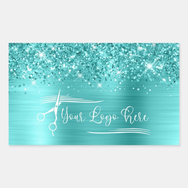 Your Logo Glittery Turquoise Blue Glam Sticker (Front)