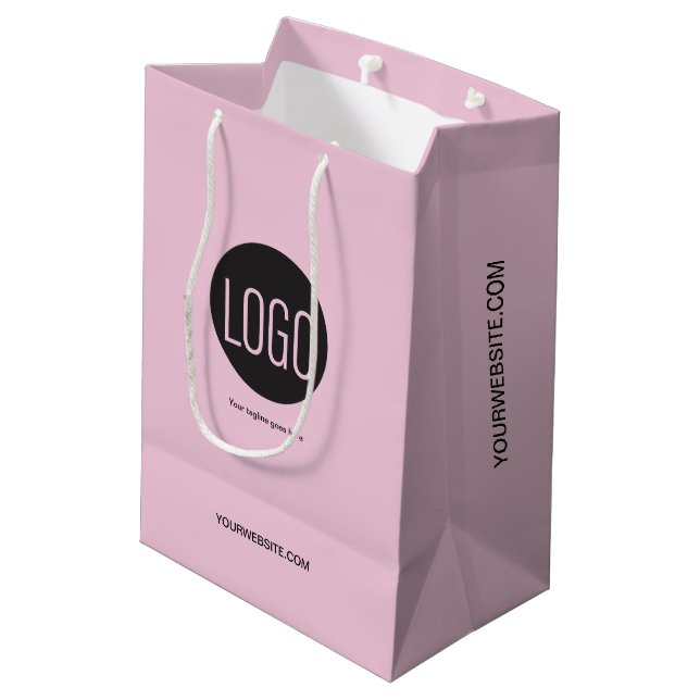 Your logo goes here custom business pink medium gift bag (Back Angled)