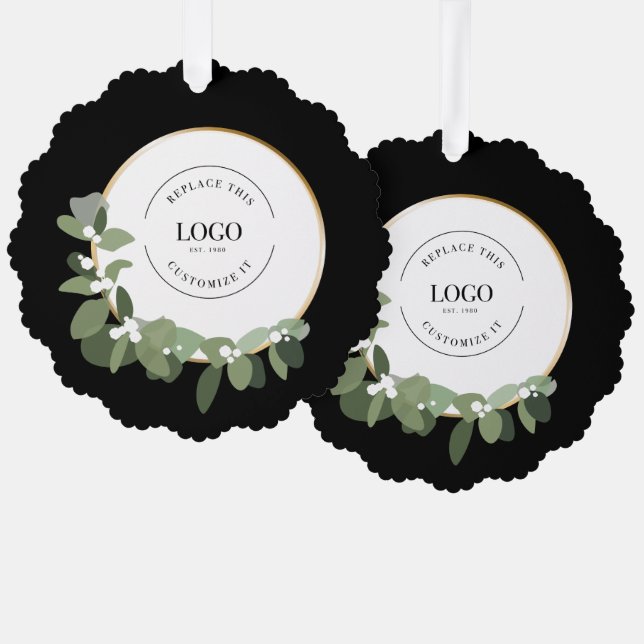 Your logo goes here Holiday Modern Wreath Business Ornament Card (Front/Back)