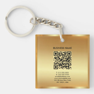 Your Logo Gold QR Code Double Sided Square Keychain