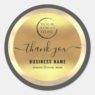 Your logo gold script thank you business classic round sticker