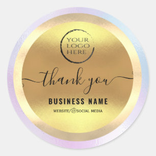 Your logo gold script thank you business classic round sticker