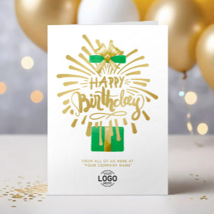 Your Logo Green Gift Gold Fireworks Group Birthday Card