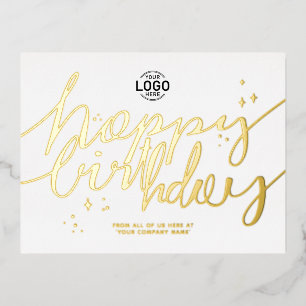 Your Logo Hand Script Minimalist Business Birthday Foil Holiday Postcard