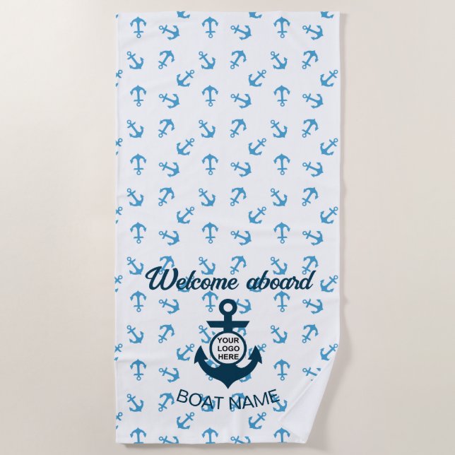 Your logo here anchor nautical modern summer  beach towel (Front)