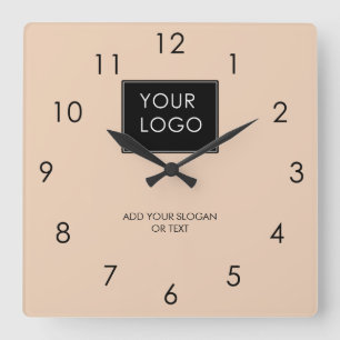 Your Logo Here Business Company Corporate Beige Square Wall Clock