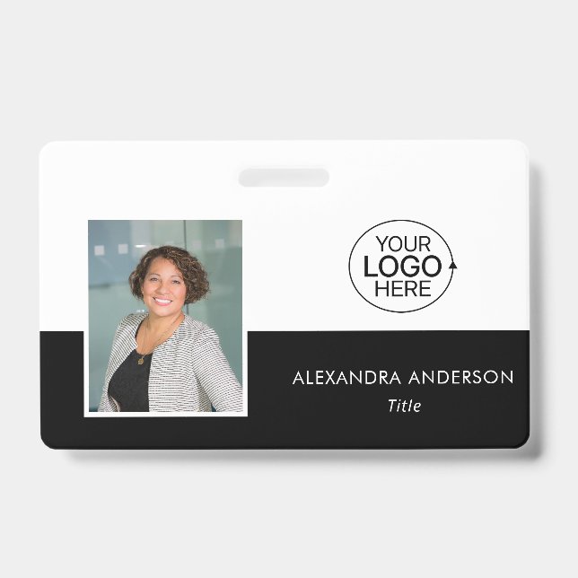 Your Logo Here Clean Black And White Typography  Badge (Front)