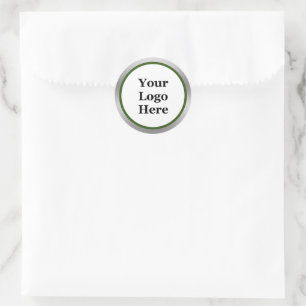 Your Logo Here Dark Green White Silver Template Classic Round Sticker