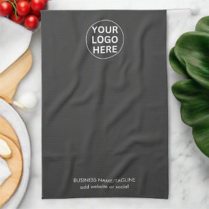 Your Logo Here l Clean Gray Branded Business  Kitchen Towel