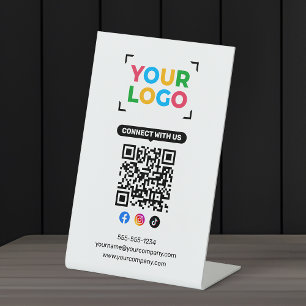 Your Logo Here Minimalist Connect with us QR code  Pedestal Sign