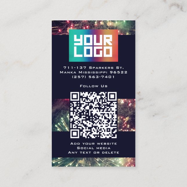    Your Logo Here Modern Custom QR Code Fireworks  Business Card (Back)