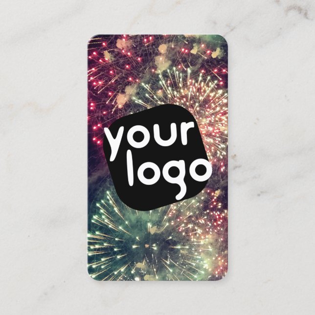    Your Logo Here Modern Custom QR Code Fireworks  Business Card (Front)