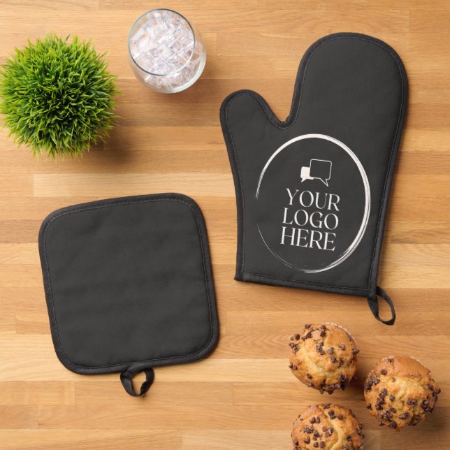 Your Logo Here Modern Oven Mitt & Pot Holder Set (Top Down)