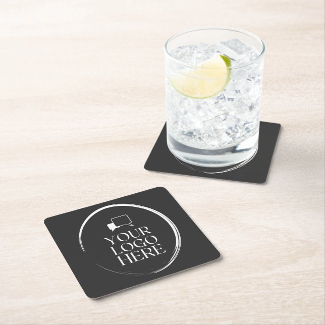 Your Logo Here Modern Square Paper Coaster (Insitu)