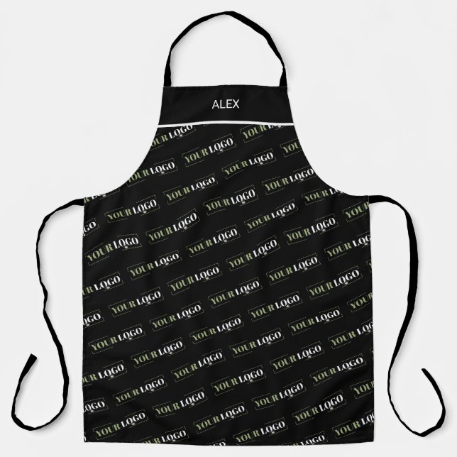 Your Logo Here Repeat Pattern Personalized Black Apron (Front)