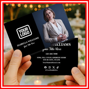 Your Logo Here Simple Modern Black Photo Business Card