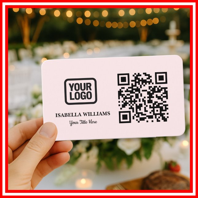 Your Logo Here Simple Modern Minimal Pink QR Code Business Card (Creator Uploaded)