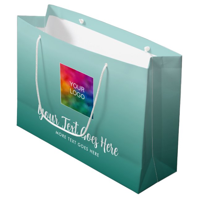 Your Logo Here Teal Blue Green Custom Template Large Gift Bag (Front Angled)