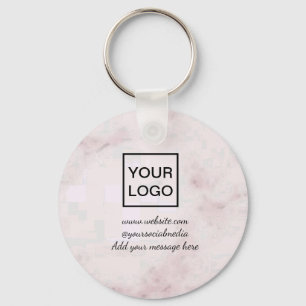 Your logo here white simple minimal PINK MARBLE Keychain