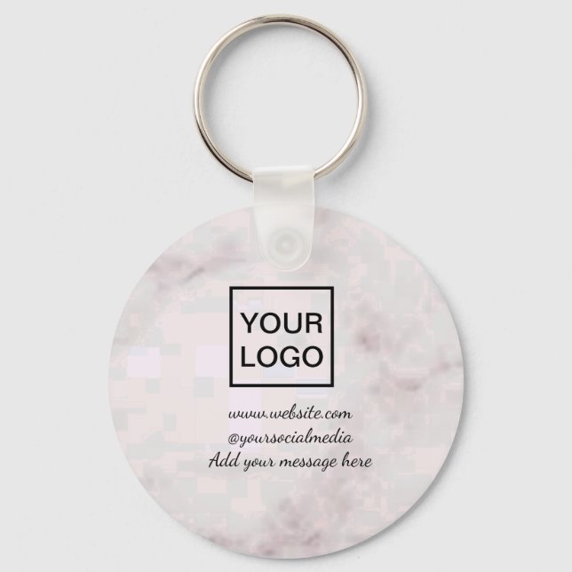 Your logo here white simple minimal PINK MARBLE    Keychain (Front)