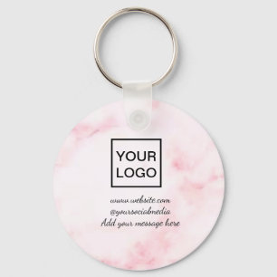 Your logo here white simple minimal PINK MARBLE    Keychain