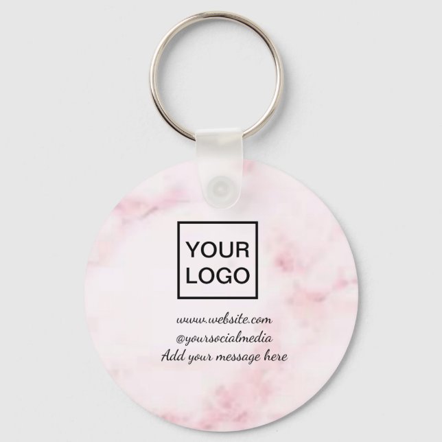Your logo here white simple minimal PINK MARBLE    Keychain (Front)