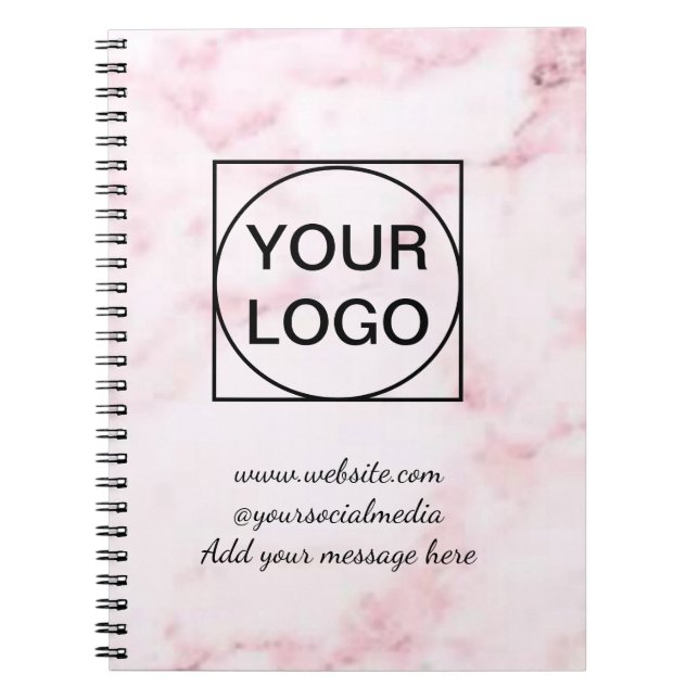 Your logo here white simple minimal PINK MARBLE No Notebook (Front)