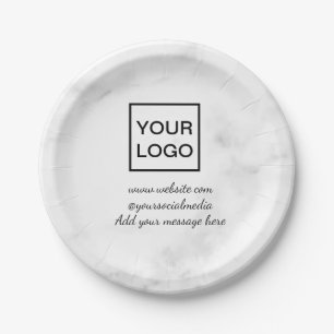 Your logo here white simple minimal PINK MARBLE  P Paper Plate