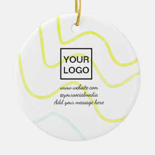 Your logo here white simple minimal yellow lines c ceramic ornament