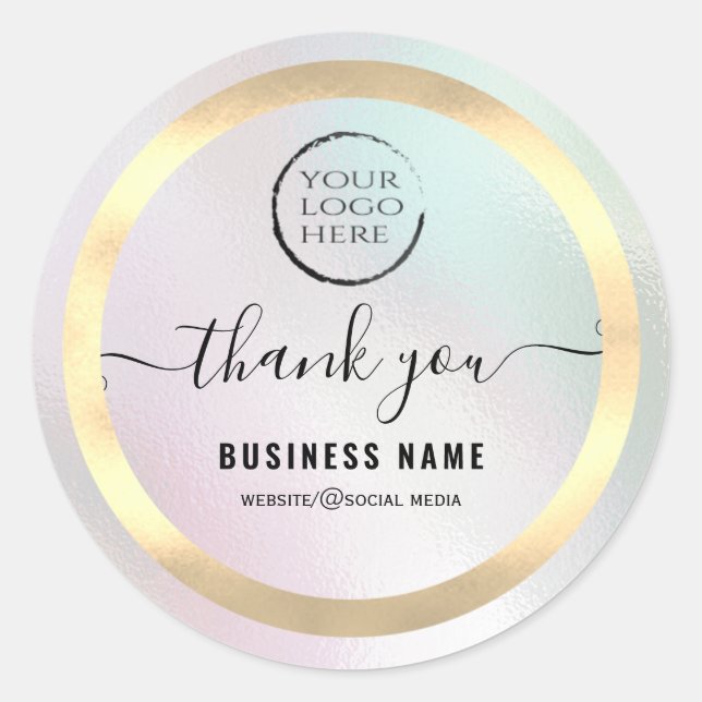 Your logo holographic script thank you business cl classic round sticker (Front)
