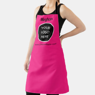 Your Logo Hot Pink Elegant Yellow Business Apron