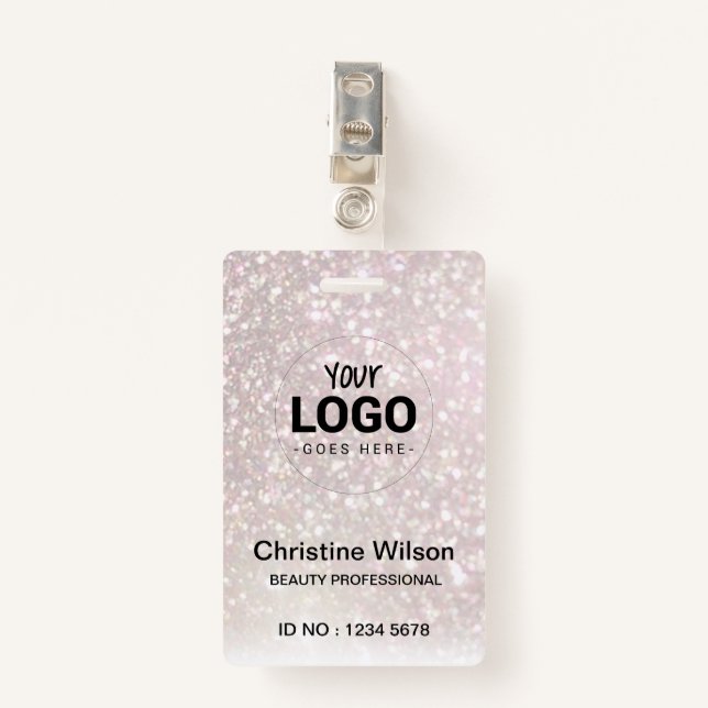 your logo ID card FAUX champagne glitter Badge (Front with Clip)
