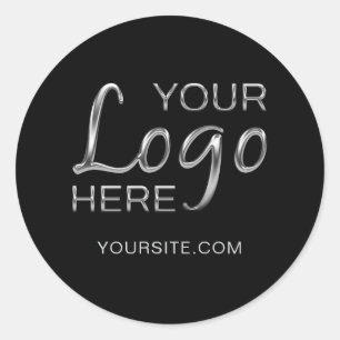 Your Logo Image and Text Black Classic Round Sticker
