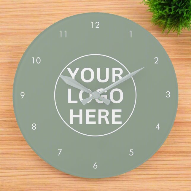Your Logo l Business Professional Sage Green  Large Clock (Creator Uploaded)