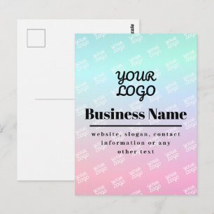 Your Logo + Logo Pattern & Colourful Ombre Postcard