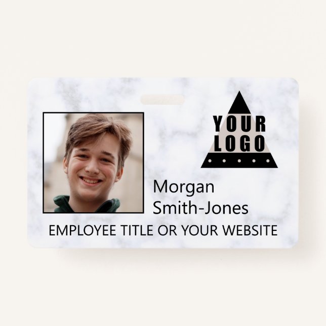 Your Logo Marble Stylish Business Employee Photo Badge (Front)