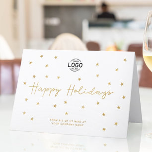 Your Logo Minimalist Gold Stars Business Holidays Card