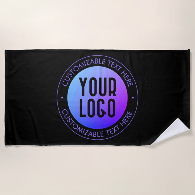 Your Logo & Modern Blue & Purple Ombre Gradient Beach Towel (Front)