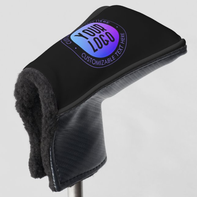 Your Logo & Modern Blue & Purple Ombre Gradient Golf Head Cover (3/4 Front)