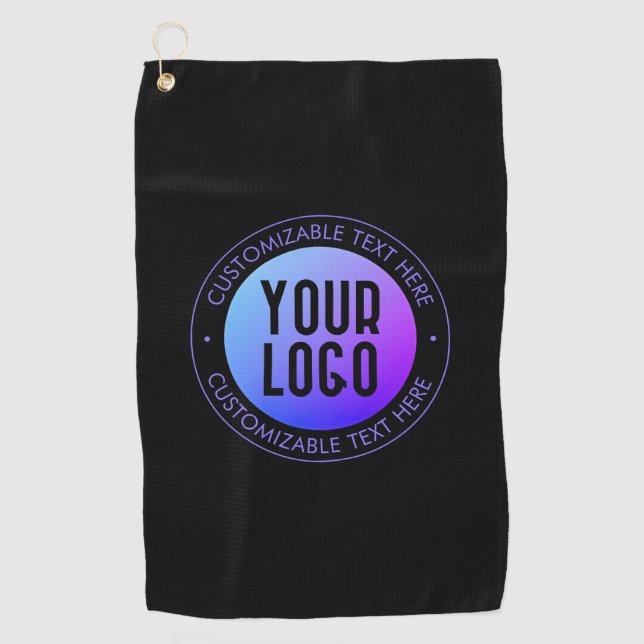 Your Logo & Modern Blue & Purple Ombre Gradient Golf Towel (Front)