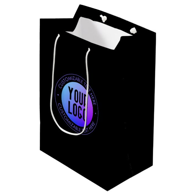 Your Logo & Modern Blue & Purple Ombre Gradient Medium Gift Bag (Front Angled)