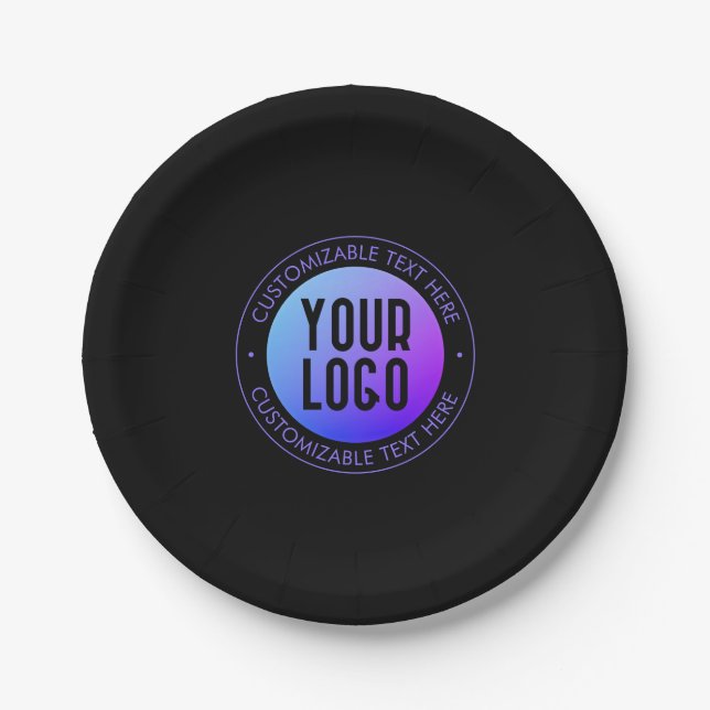 Your Logo & Modern Blue & Purple Ombre Gradient Paper Plate (Front)