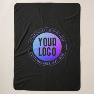 Your Logo & Modern Blue & Purple Ombre Gradient Sherpa Blanket