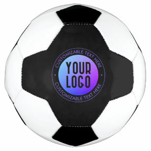 Your Logo & Modern Blue & Purple Ombre Gradient Soccer Ball