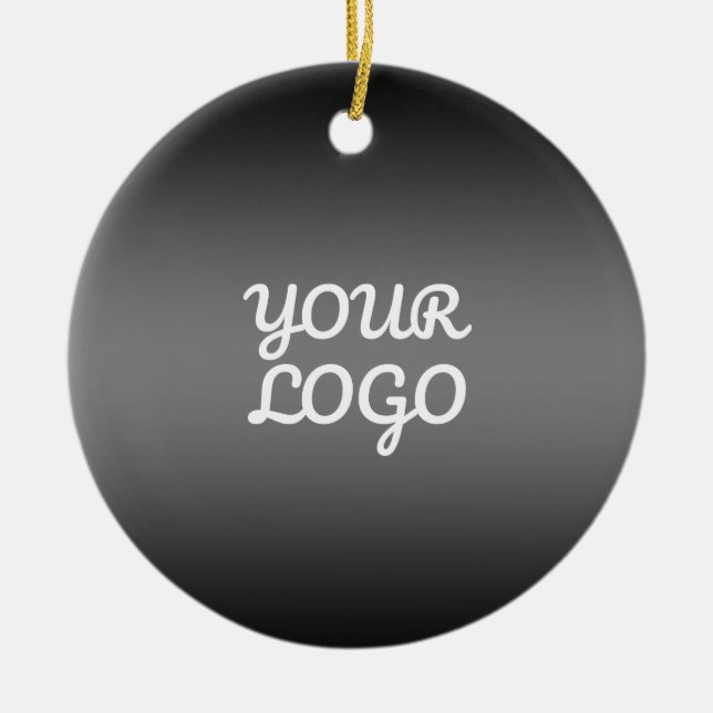 Your Logo & Modern Dark Grey Editable Colour Ombre Ceramic Ornament (Front)