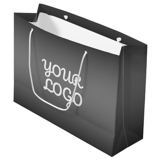 Your Logo & Modern Dark Grey Editable Colour Ombre Large Gift Bag (Front Angled)