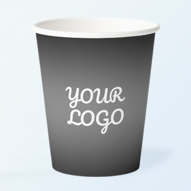 Your Logo & Modern Dark Grey Editable Colour Ombre Paper Cups (Creator Uploaded)